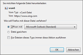 XING-Visitenkarte in Ihr E-Mail-Programm importieren